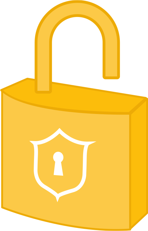 An unlocked padlock with the CTEBVI crest shape around the keyhole.