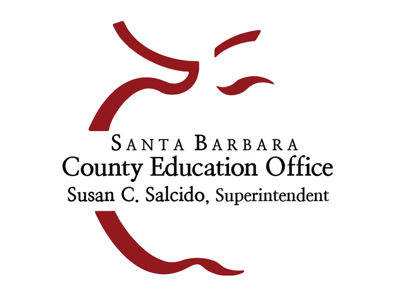 Ad - Logo for the Santa Barbara County Education Office featuring a stylized red abstract apple design above the text Santa Barbara County Education Office and Susan C. Salcido, Superintendent.